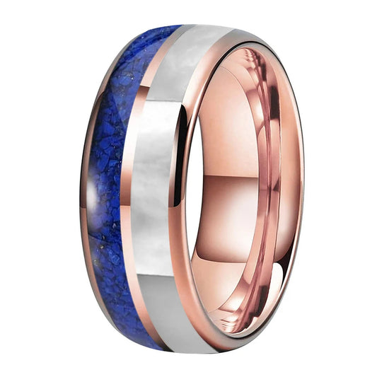Blue Lapis Lazuli and Mother of Pearl Tungsten Ring