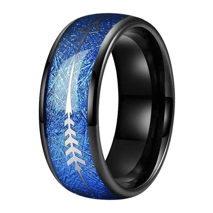 Blue Meteorite & Silver Arrow Black Tungsten Ring (6/8mm)