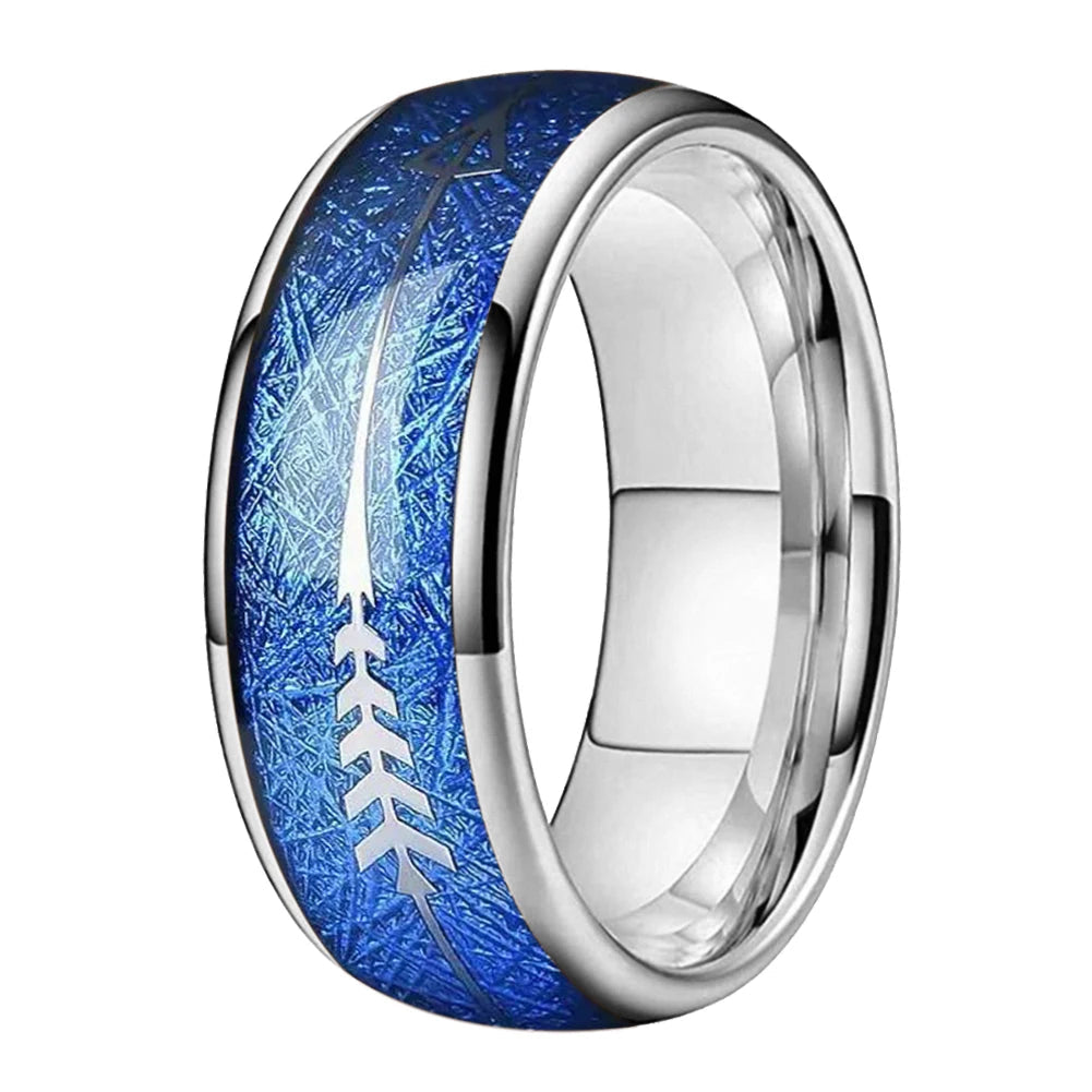 Blue Meteorite & Silver Arrow Black Tungsten Ring (6/8mm)