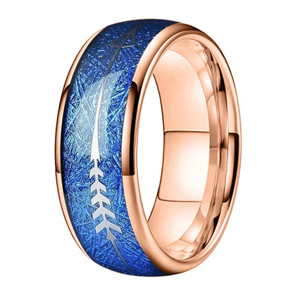 Blue Meteorite & Silver Arrow Black Tungsten Ring (6/8mm)