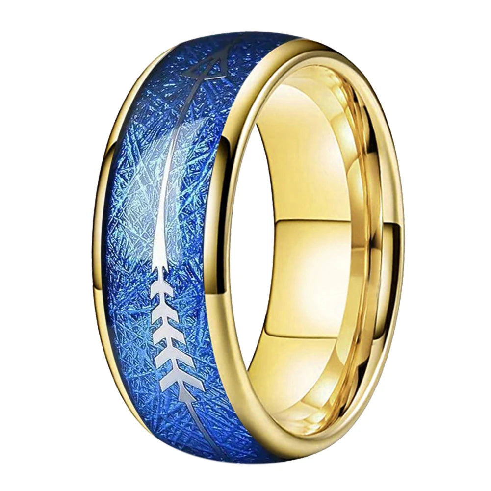 Blue Meteorite & Silver Arrow Black Tungsten Ring (6/8mm)