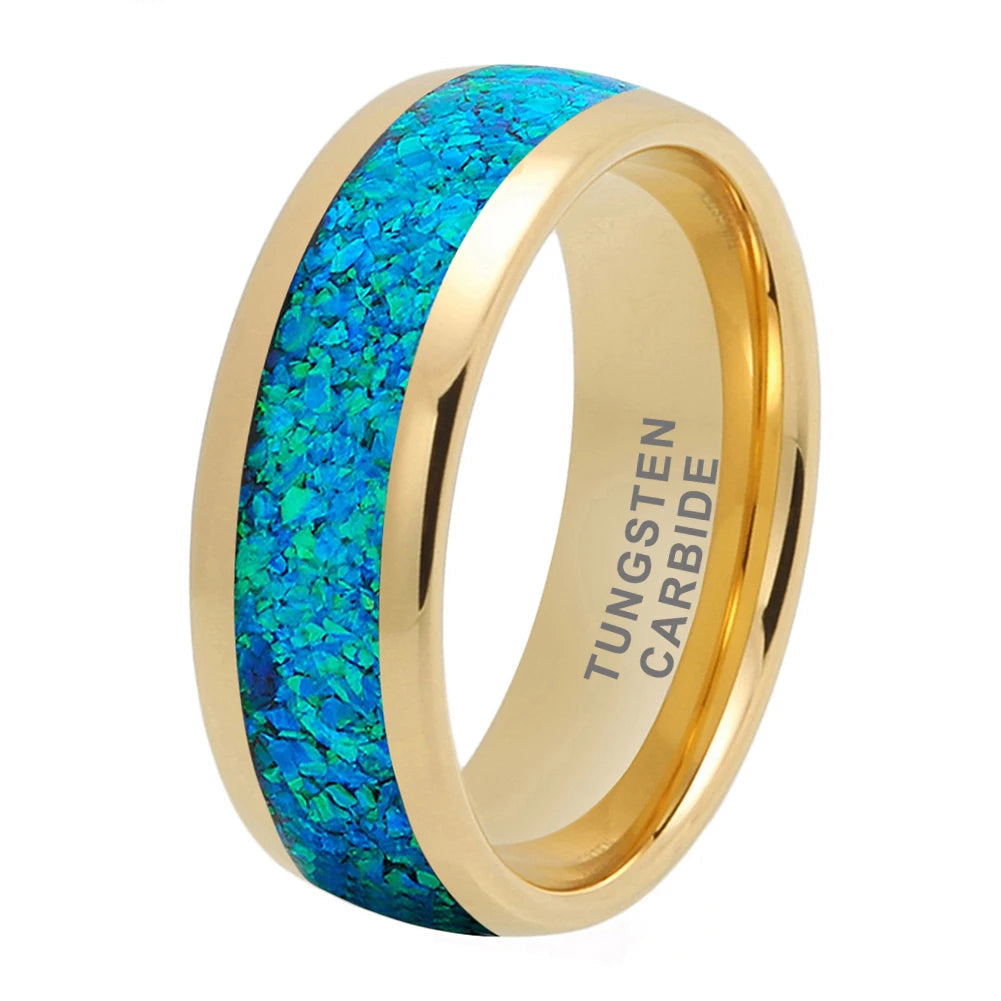 Blue Opal Inlay Tungsten Wedding Ring - Domed Polished Finish 