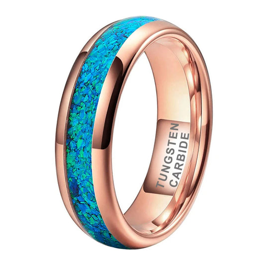 Blue Opal Inlay Tungsten Wedding Ring - Domed Polished Finish 
