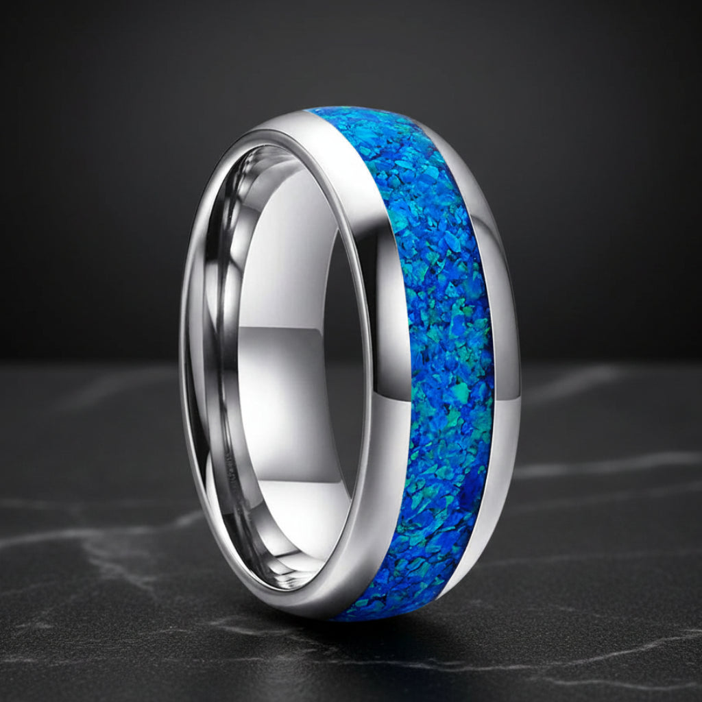 Blue Opal Tungsten Ring