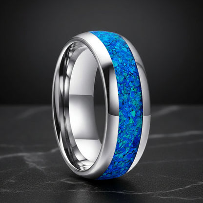 Blue Opal Tungsten Ring