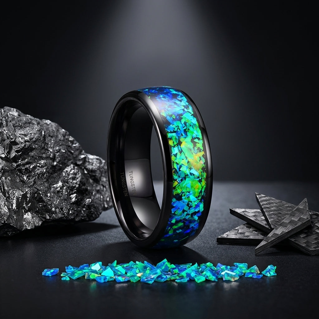 8mm_Blue_Opal_Tungsten_wedding_Ring