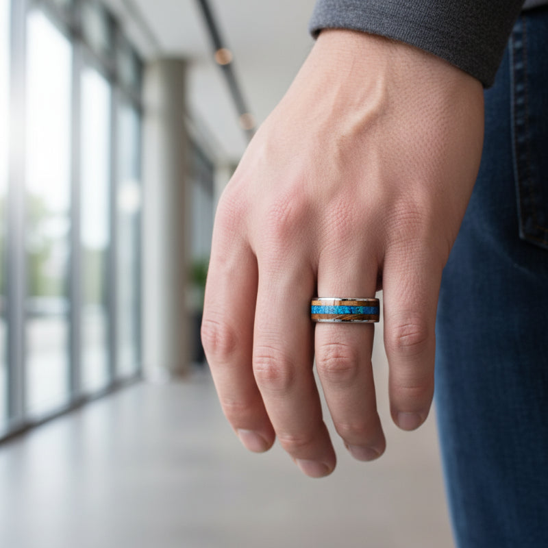 Blue_Opal_and_Whiskey_Barrel_Wood_Tungsten_Ring