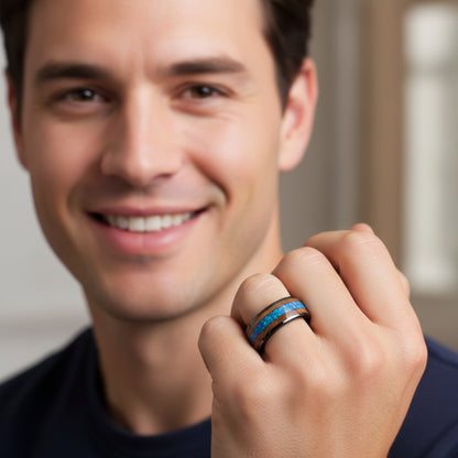 Blue_Opal_and_Whiskey_Barrel_Wood_Tungsten_Ring