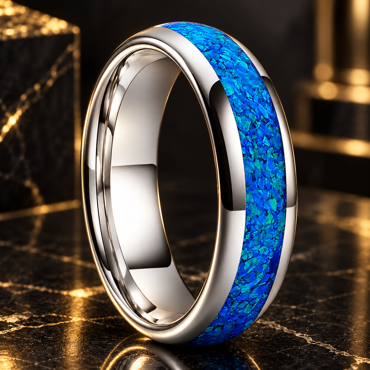 Blue Opal inlay Tungsten Ring