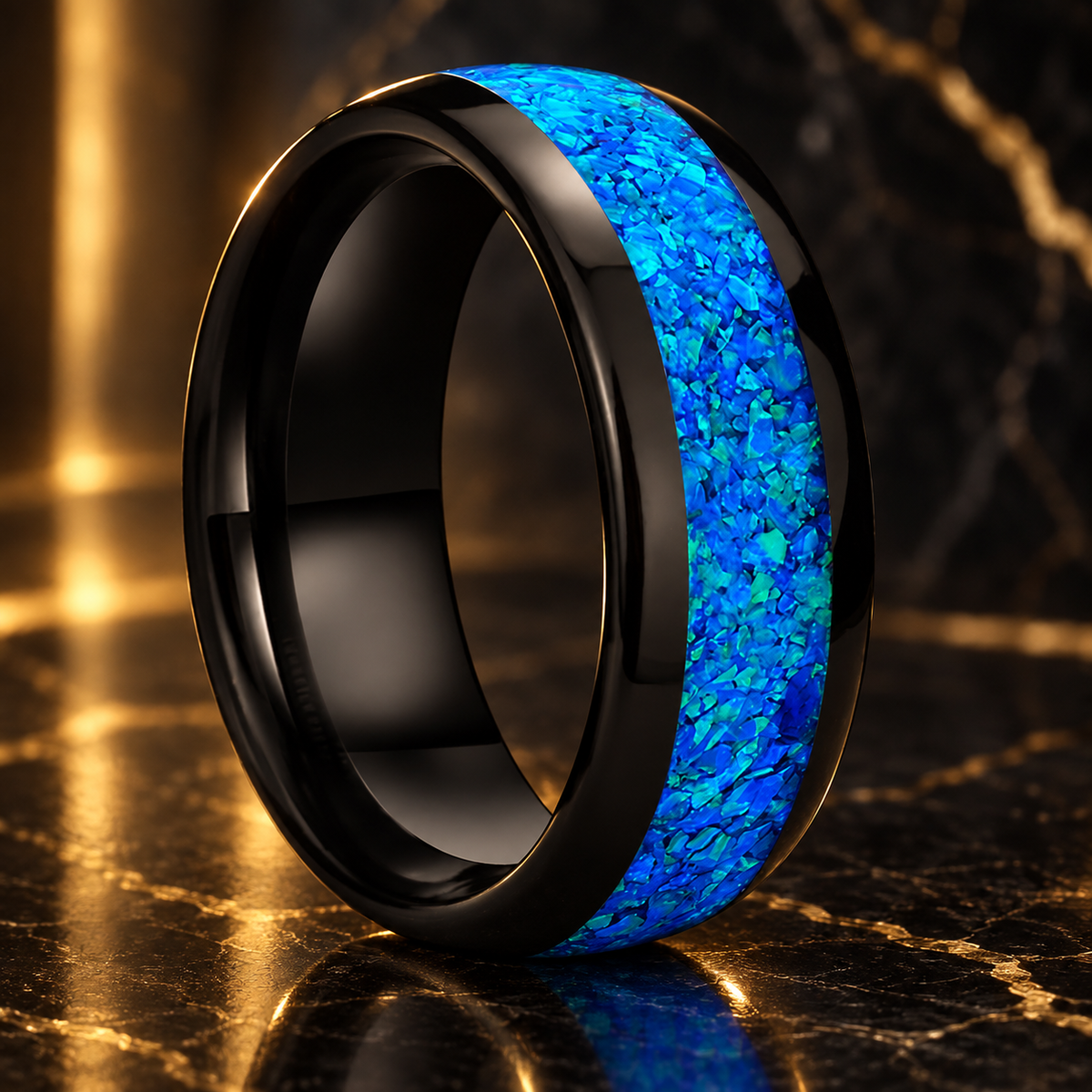 Blue Opal inlay Tungsten Ring
