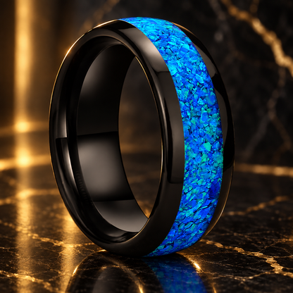 Blue Opal inlay Tungsten Ring