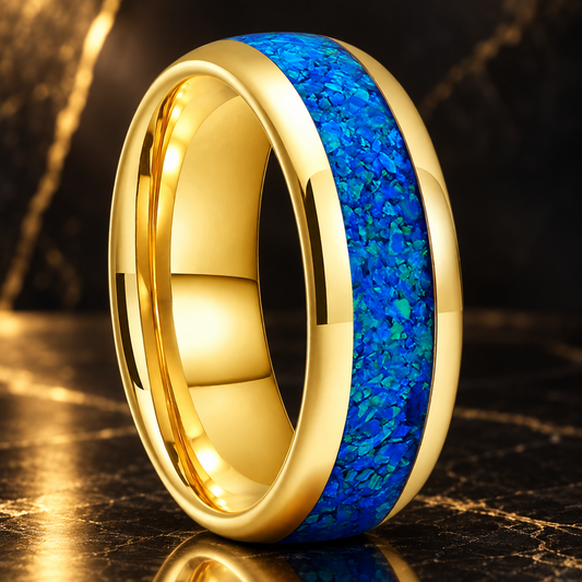 Blue Opal inlay Tungsten Ring