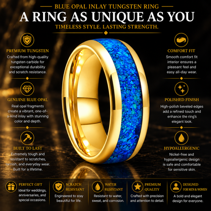 Blue Opal inlay Tungsten Ring