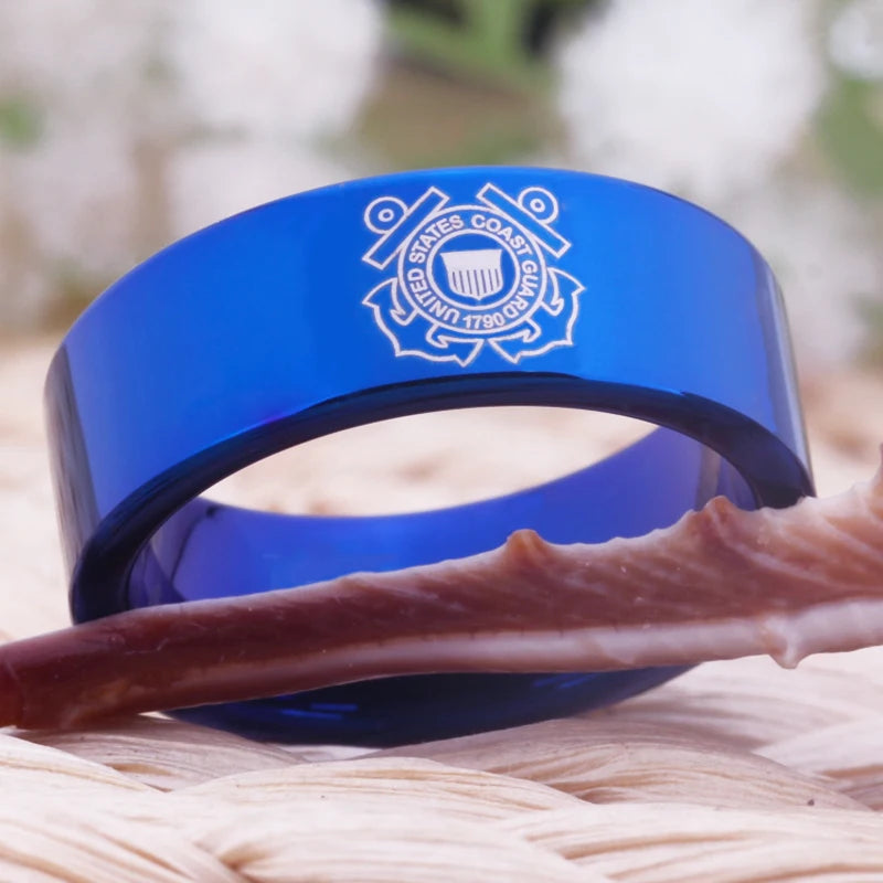 Blue Pipe Coast Guard Design Tungsten Carbide