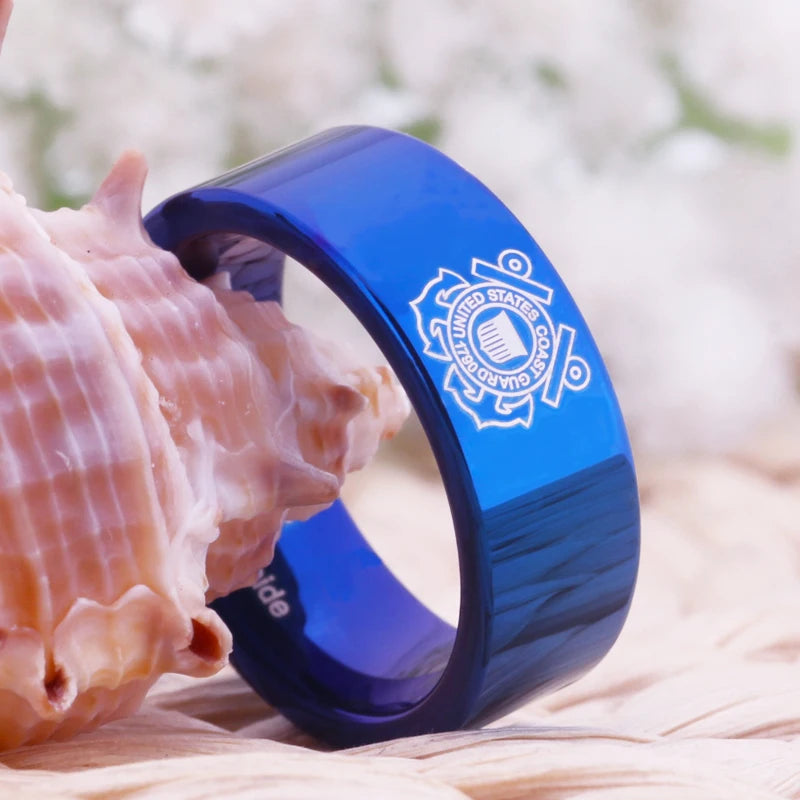 Blue Pipe Coast Guard Design Tungsten Carbide