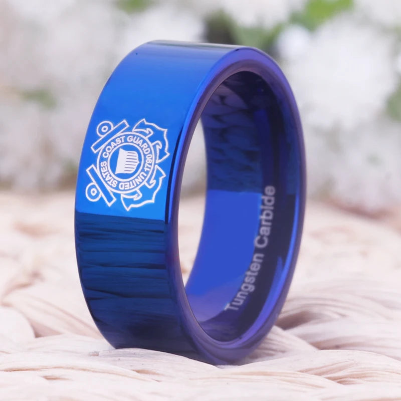 Blue Pipe Coast Guard Design Tungsten Carbide