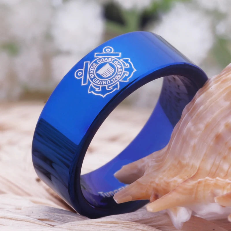 Blue Pipe Coast Guard Design Tungsten Carbide