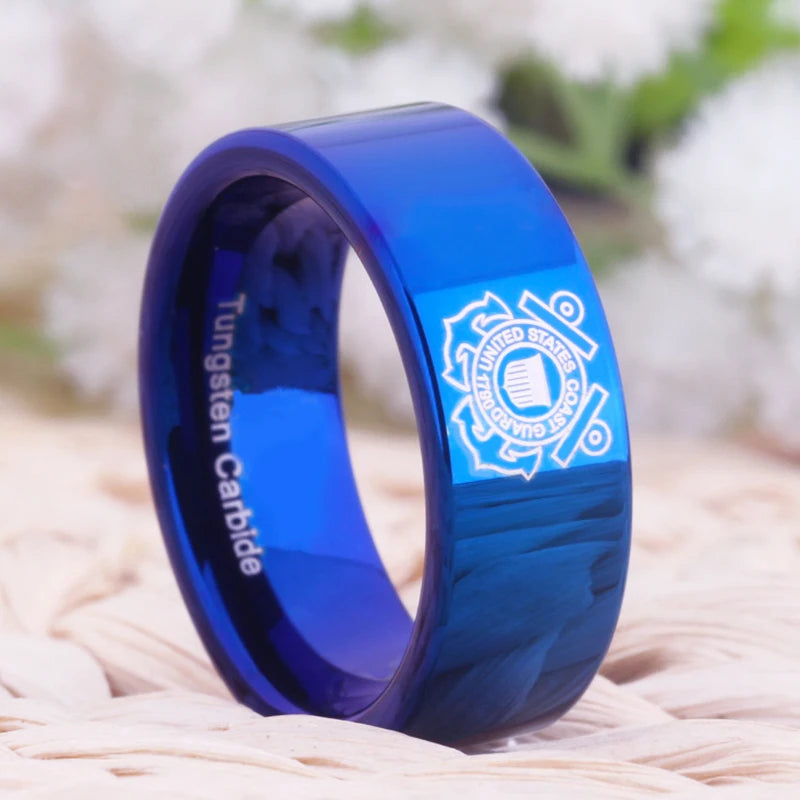 Blue Pipe Coast Guard Design Tungsten Carbide