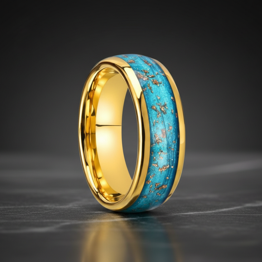 Blue Quicksand Tungsten Ring