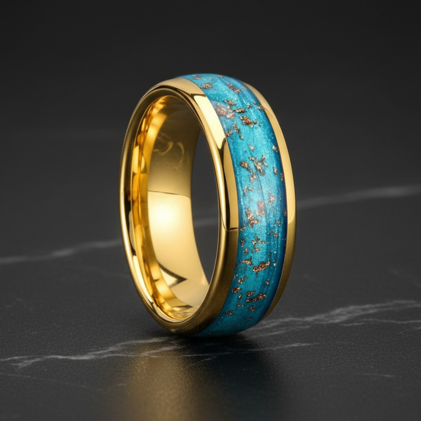 Blue Quicksand Tungsten Ring