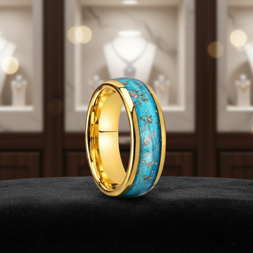 Blue Quicksand Tungsten Ring