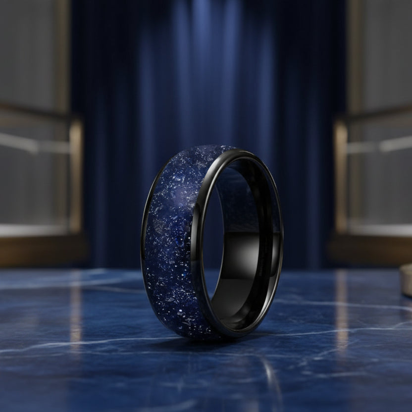 Blue Sandstone 'Galaxy' Tungsten Ring - Comfort Fit (6/8mm)