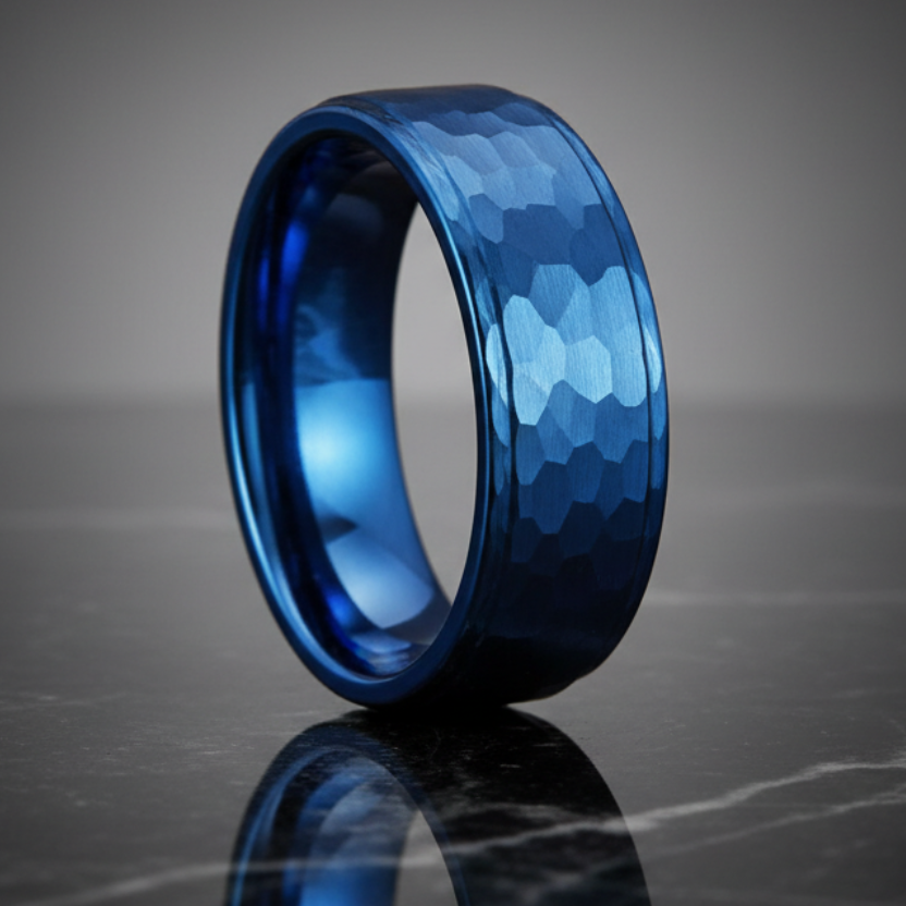 Blue Tungsten Mens Wedding Ring