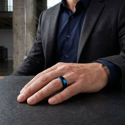 Blue Tungsten Wedding Band