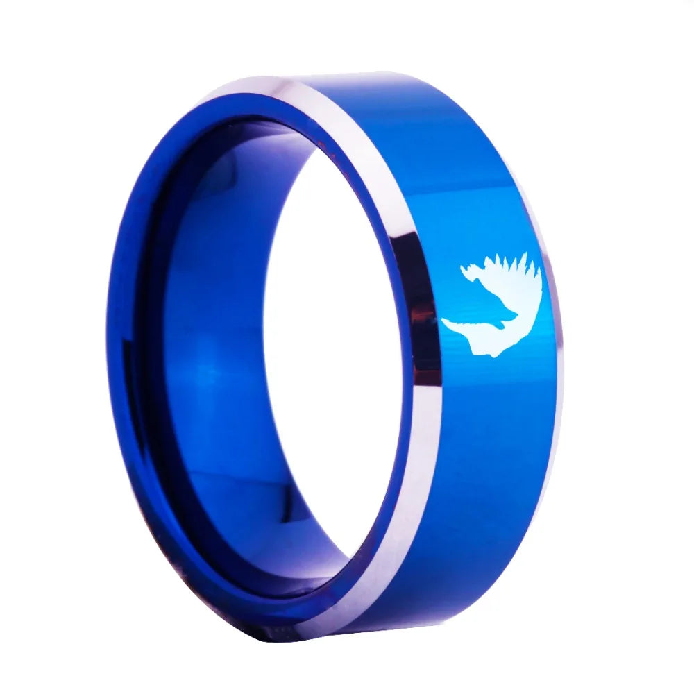 Blue-Tungsten Wolf Ring – Indian Head Wolf Women’s Jewelry