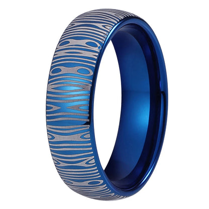 Blue Tungsten Damascus Ring
