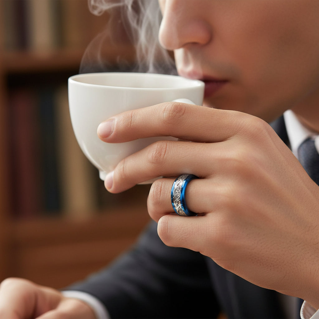 Blue Tungsten Dragon Ring