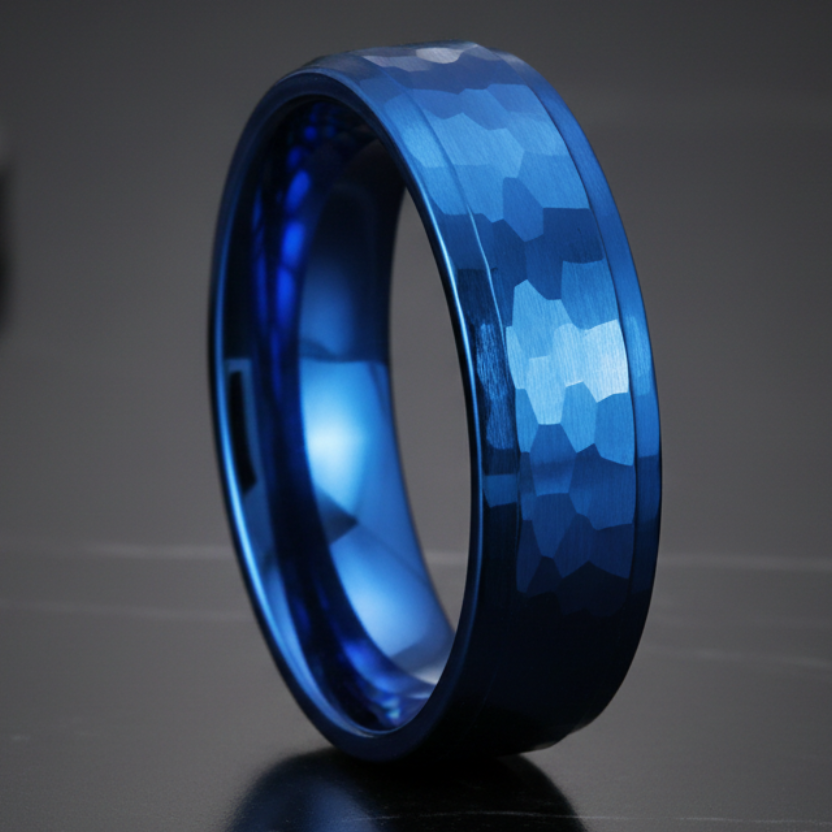 Blue Tungsten Mens Wedding Ring