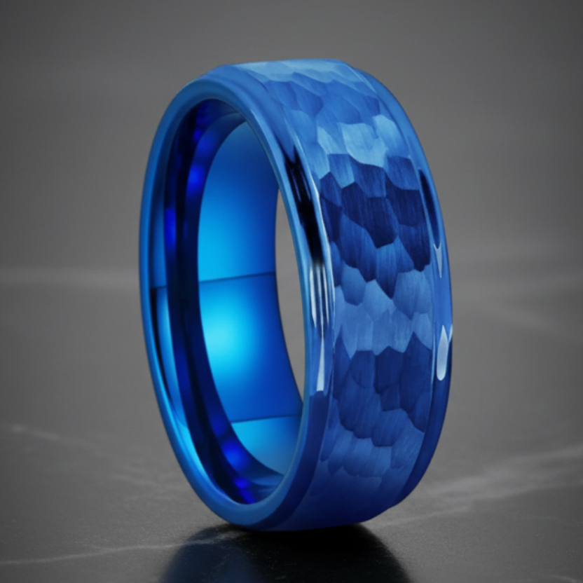 Blue Tungsten Mens Wedding Ring