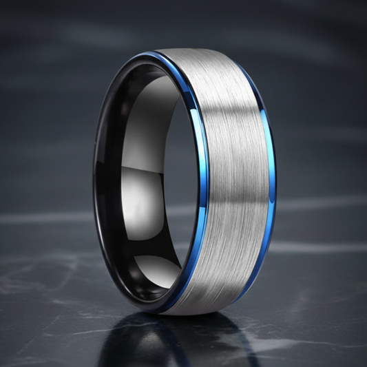 Blue &amp; Black Tungsten Wedding Ring
