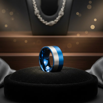 Blue and Silver 12MM Tungsten Men’s Ring