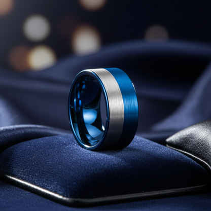 Blue and Silver 12MM Tungsten Men’s Ring