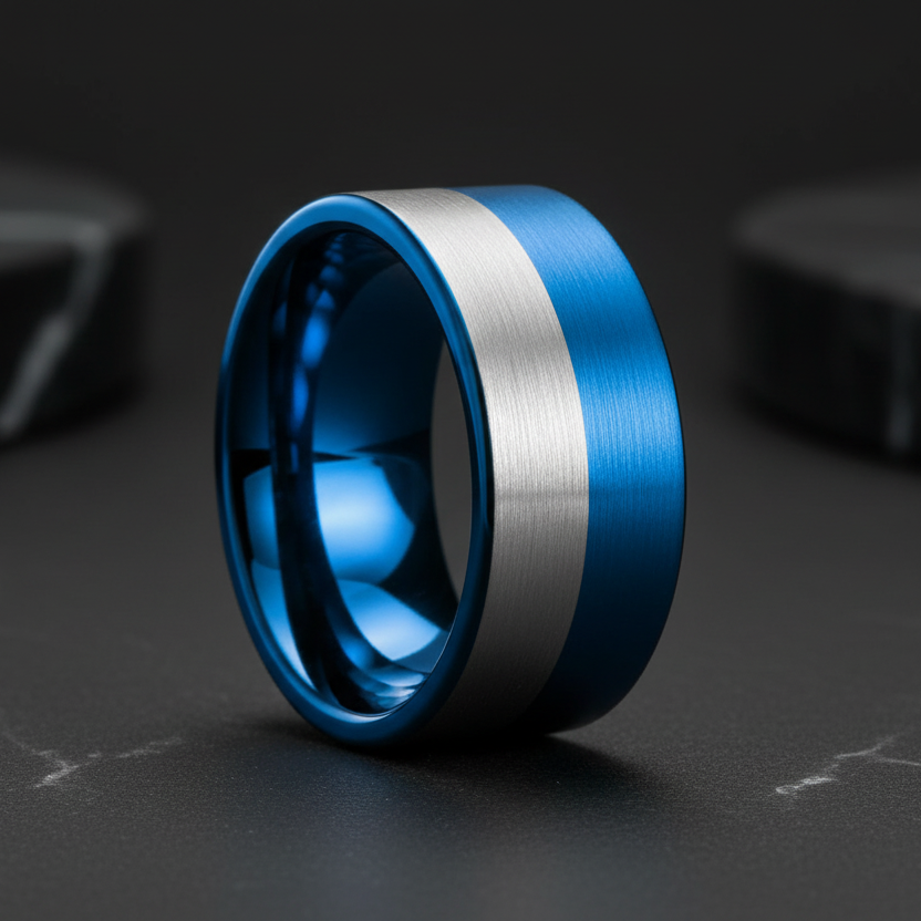 Blue and Silver 12MM Tungsten Men’s Ring