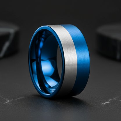 Blue and Silver 12MM Tungsten Men’s Ring
