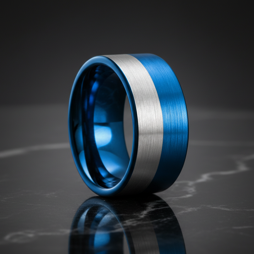 Blue and Silver 12MM Tungsten Men’s Ring