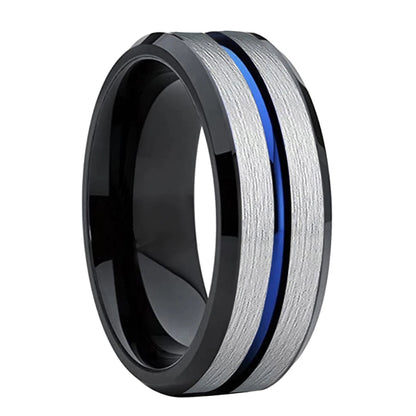 Bold Black Tungsten with Striking Blue Line