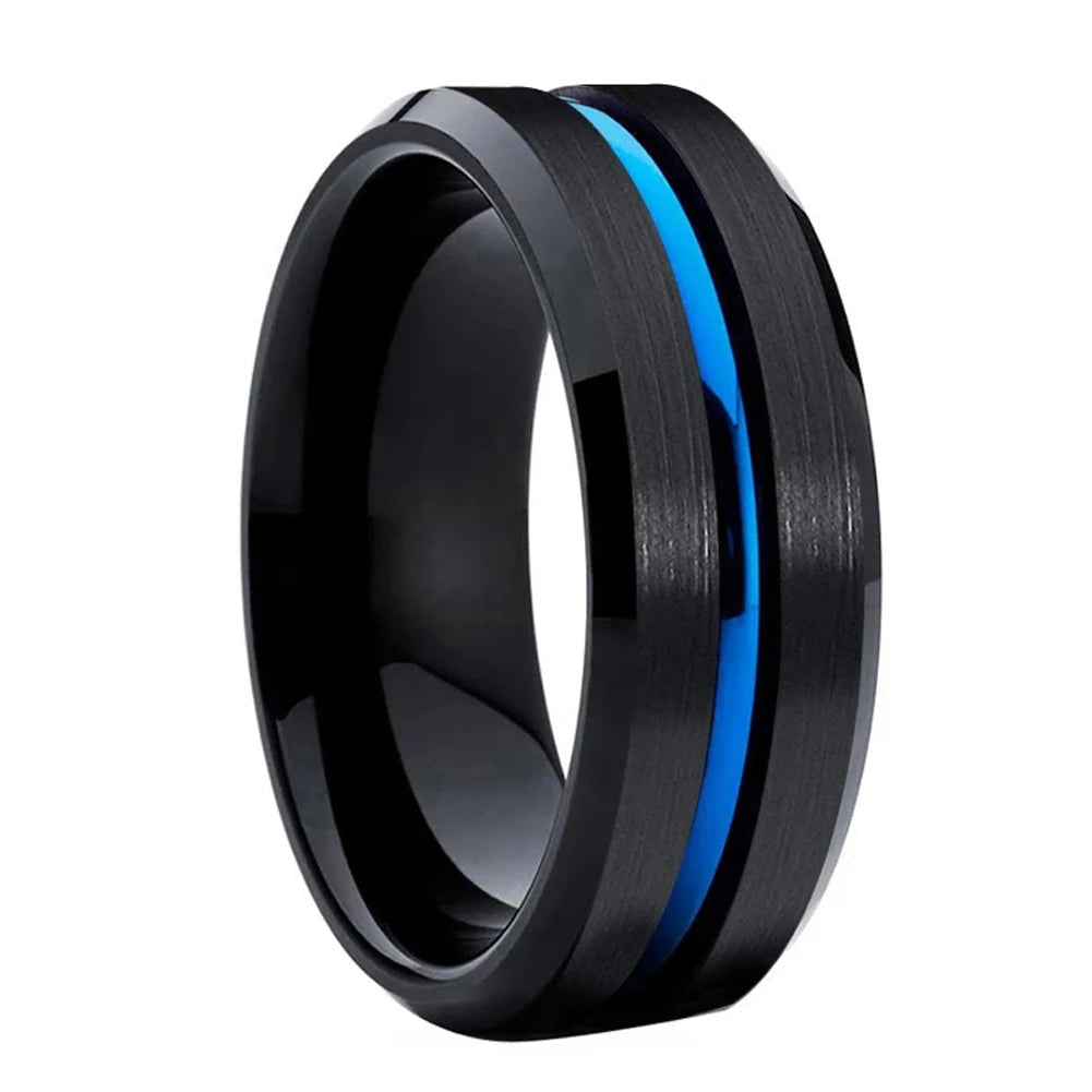 Bold Black Tungsten with Striking Blue Line
