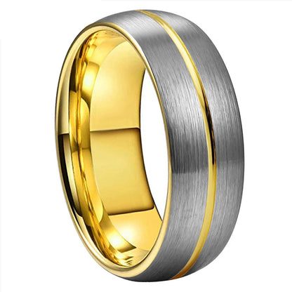 Brushed Domed Tungsten Ring with Center Groove