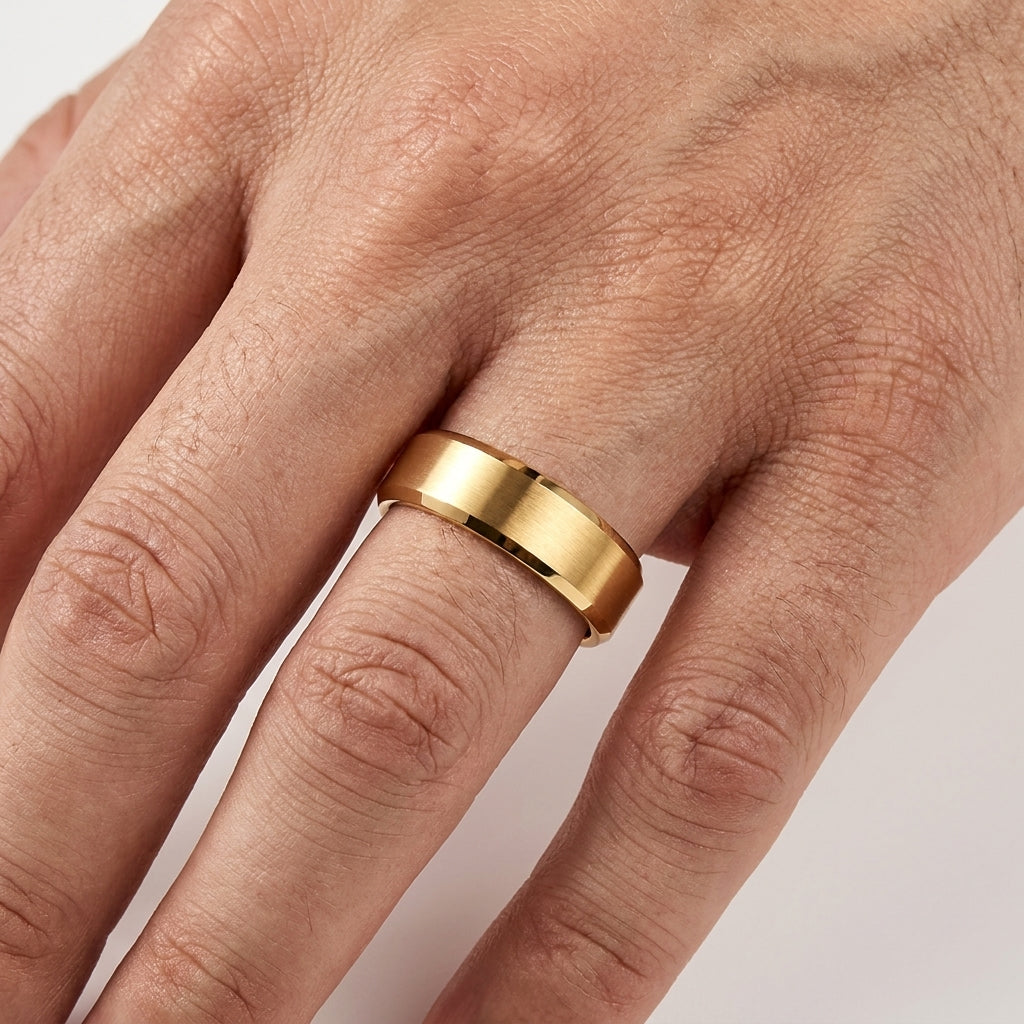 Brushed Gold Tungsten wedding Ring