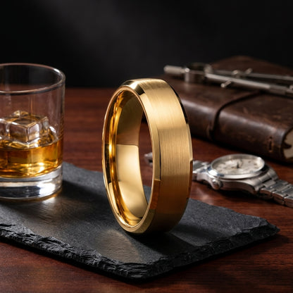 Brushed Gold Tungsten wedding Ring