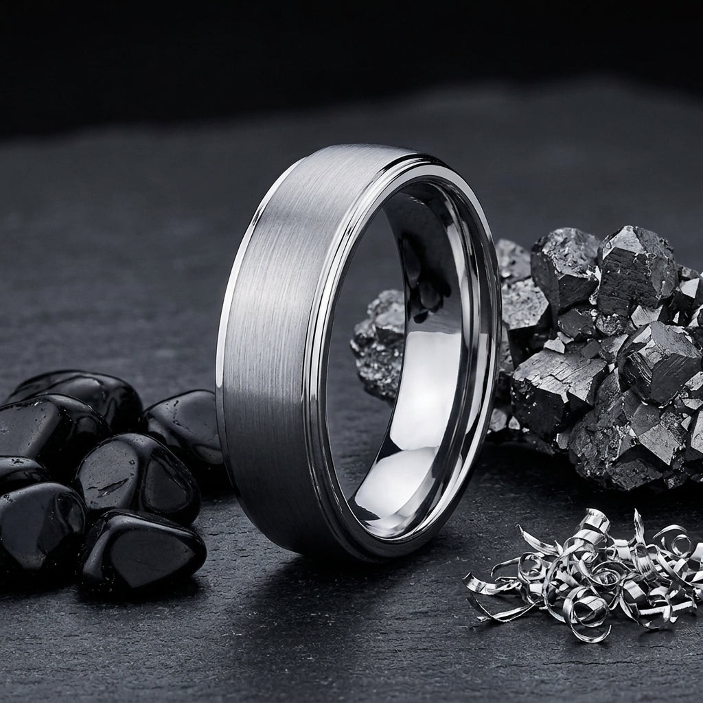 Brushed Silver Tungsten Wedding Band