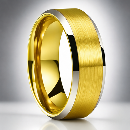 Brushed Tungsten Ring with Beveled Polished Finish