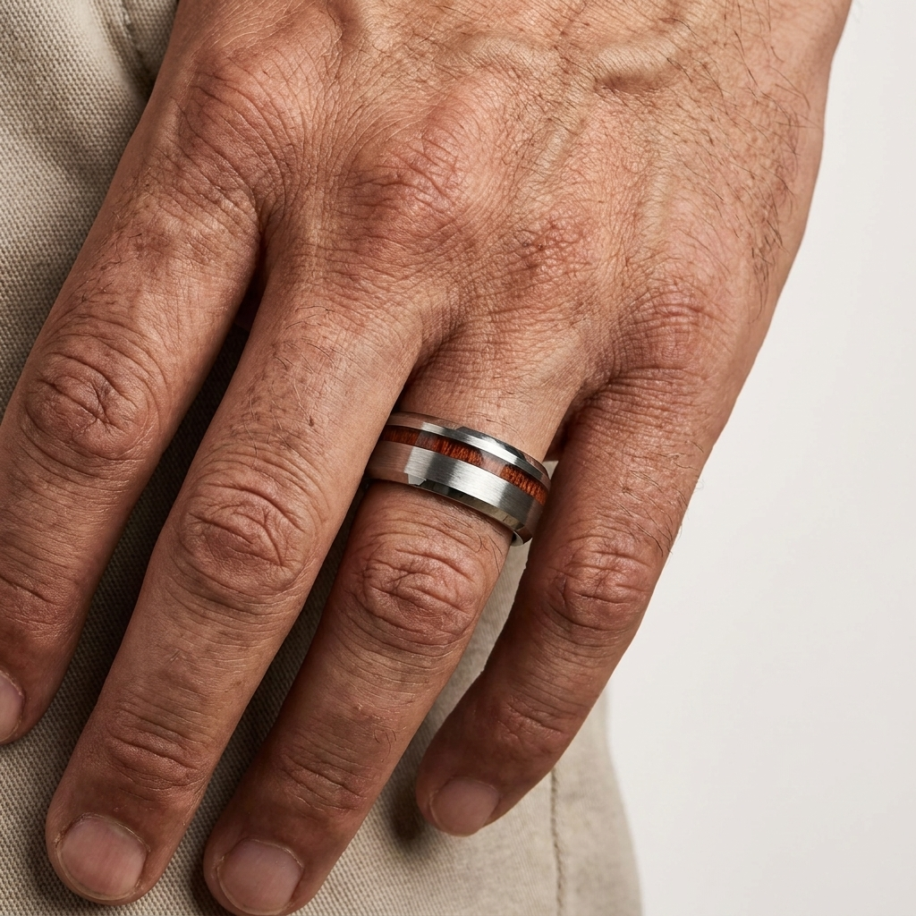 Brushed Tungsten Ring with Koa Wood Inlay