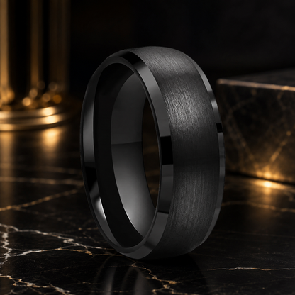 Brushed Black Beveled Tungsten Promise Ring