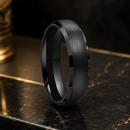 Brushed Black Beveled Tungsten Promise Ring