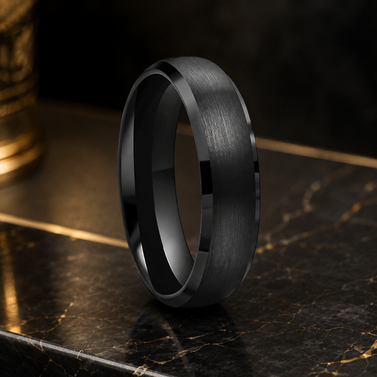 Brushed Black Beveled Tungsten Promise Ring